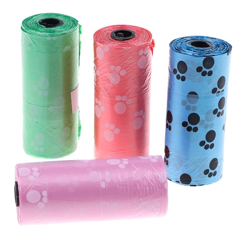 Hot Sale 1/10Roll Degradable Pet Dog Waste Poop Bag with Printing Doggy Bag for Cat Dog Color Random Delivery