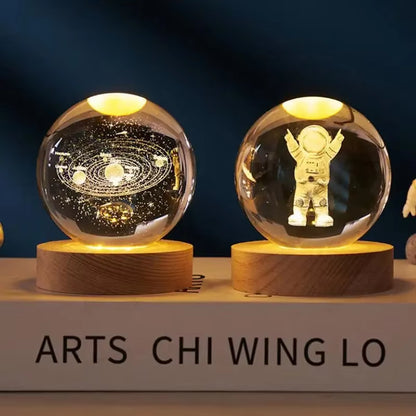 6Cm 3D Crystal Ball Crystal Planet Night Light Laser Engraved Solar System Globe Astronomy Birthday Gift Home Desktop Decoration