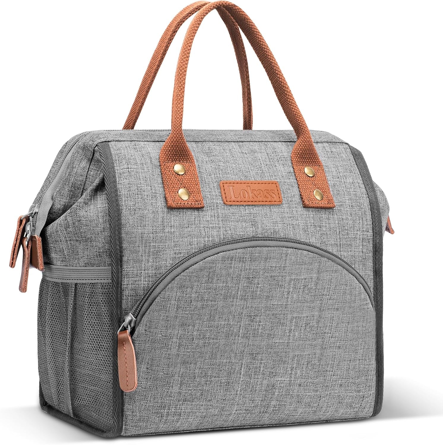Insulated Lunch Bag for Women & Men - Reusable 10 L Lunch Box for Women - Leakproof Tote Cooler Bag for Adults Work, Beach, Travel, Picnic (Grey)