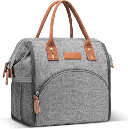 Insulated Lunch Bag for Women & Men - Reusable 10 L Lunch Box for Women - Leakproof Tote Cooler Bag for Adults Work, Beach, Travel, Picnic (Grey)