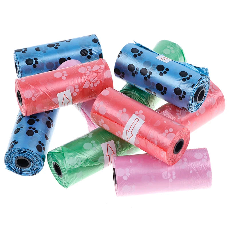 Hot Sale 1/10Roll Degradable Pet Dog Waste Poop Bag with Printing Doggy Bag for Cat Dog Color Random Delivery