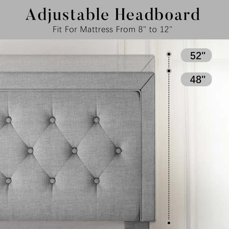 Hegg Linen Tufted Upholstered Platform Bed with Wood Slats Headboard Included