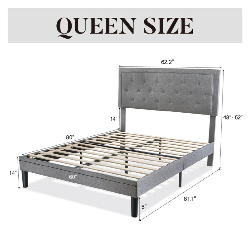 Hegg Linen Tufted Upholstered Platform Bed with Wood Slats Headboard Included