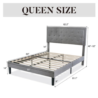 Hegg Linen Tufted Upholstered Platform Bed with Wood Slats Headboard Included