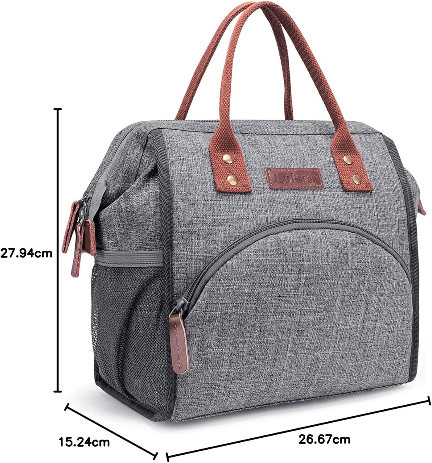 Insulated Lunch Bag for Women & Men - Reusable 10 L Lunch Box for Women - Leakproof Tote Cooler Bag for Adults Work, Beach, Travel, Picnic (Grey)