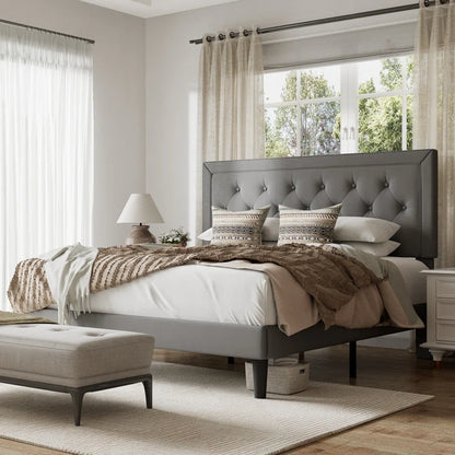 Hegg Linen Tufted Upholstered Platform Bed with Wood Slats Headboard Included